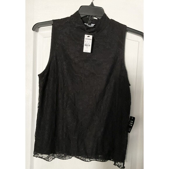 Express Women's Lace Mock Neck Tank Size M, Black - Picture 2 of 7